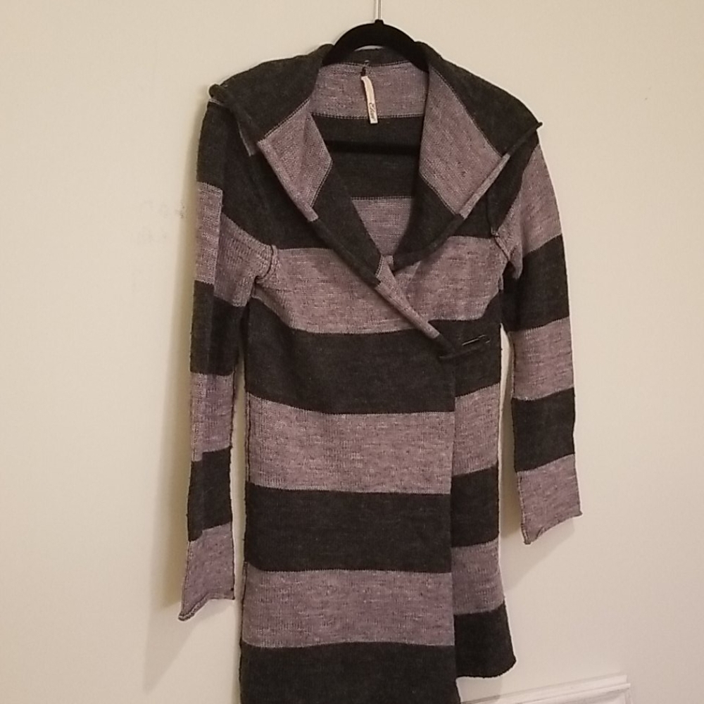 Wrap hooded sweater gray striped ( S)